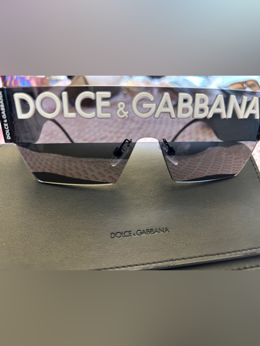 Dolce & Gabbana Rimless Shield Sunglasses - Black with Brown Tint